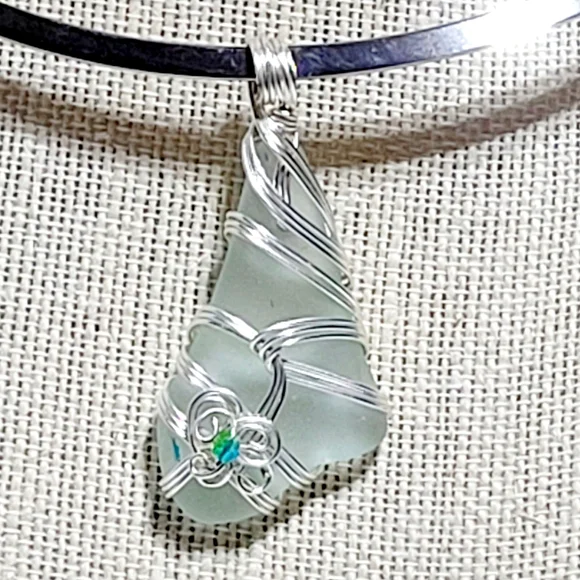 Sea Glass Coke Bottle Wire Wrapped Pendant - Picture 1 of 9